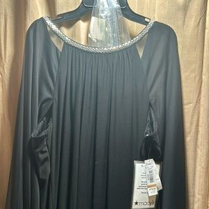 Brand new gown with attached cape , rhinestones